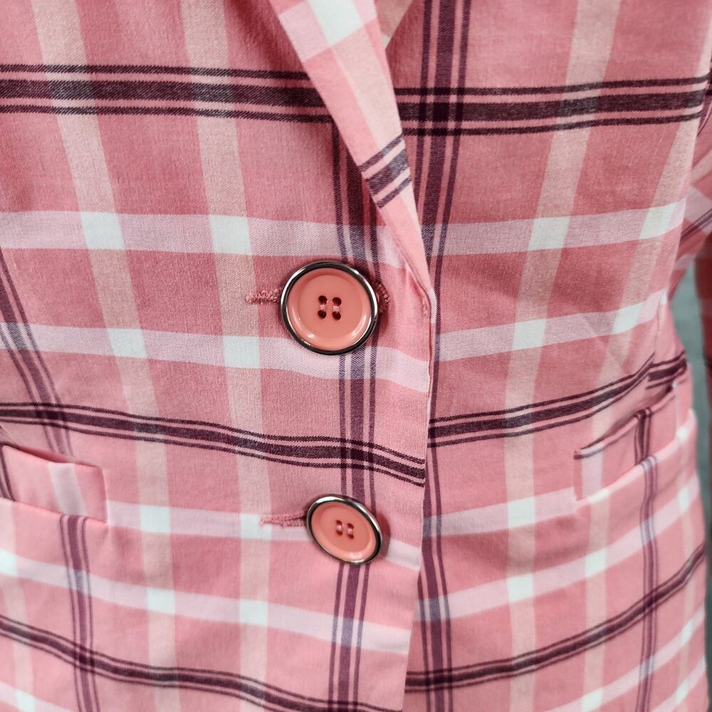 NWT Ashley Stewart Blazer Women 12 Pink Plaid Stretch Button Jacket Work Career - Picture 3 of 12